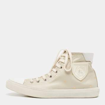 Pre Owned Saint Laurent Grey/White Leather Bedford Star Print High Top Sneakers Size 36