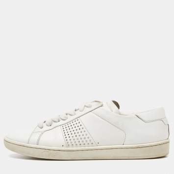 Pre Owned Saint Laurent White Leather Crystal Embellished Low Top Sneakers Size 38.5