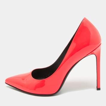 Pre Owned Saint Laurent Neon Pink Patent Leather Anja Pumps Size 37