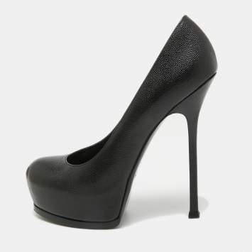 Pre Owned Saint Laurent  Black Texture Leather Tribtoo Pumps Size 41