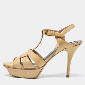 Pre Owned Saint Laurent Beige Patent leather Tribute Sandals Size 39