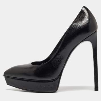 Pre Owned Saint Laurent Black Textured Leather Janis Platform Pumps Size 37