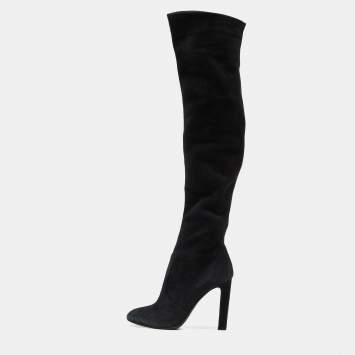 Pre Owned Saint Laurent Black Suede Over The Knee Boots Size 38.5
