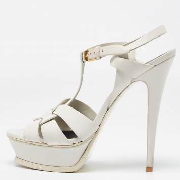 Pre Owned Saint Laurent White Leather Tribute Sandals Size 38