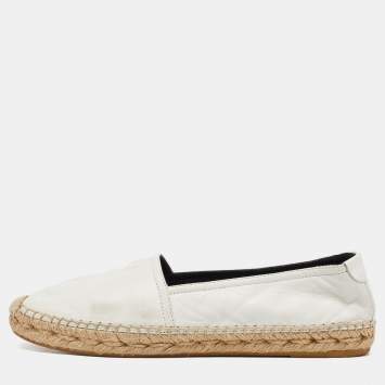 Pre Owned Saint Laurent White Leather Slip On Espadrilles Flats Size 37