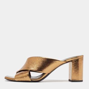 Pre Owned Saint Laurent Metallic Leather Loulou Sandals Size 39
