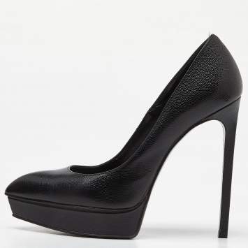 Pre Owned Saint Laurent Black Leather Anja Pumps Size 37.5