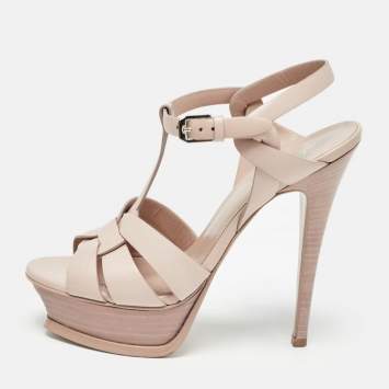 Pre Owned Saint Laurent Pink Leather Tribute Sandals Size 36