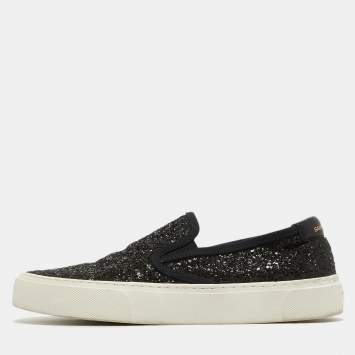 Pre Owned Saint Laurent Black Glitter Slip On Sneakers Size 37.5 