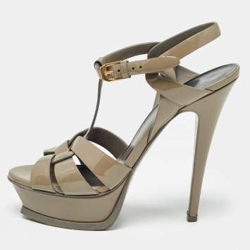 Pre Owned Saint Laurent Green Patent Tribute Sandals Size 37