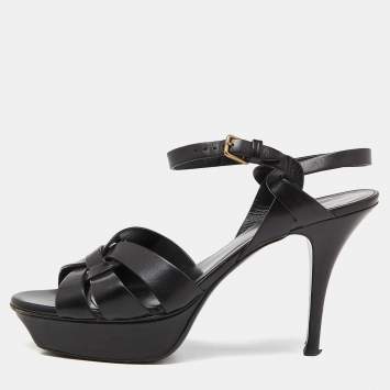 Pre Owned Saint Laurent Black Leather Tribute Platform Sandals Size 39