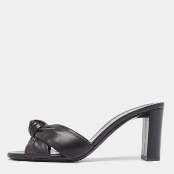 Pre Owned Saint Laurent Black Leather Bianca Slide Sandals Size 37.5