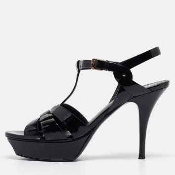Pre Owned Saint Laurent Black Patent Leather Tribute Sandals Size 39