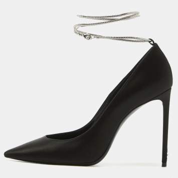 Pre Owned Saint Laurent Black Satin Pointed Toe Pumps Size 38