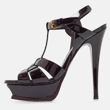 Pre Owned Saint Laurent Dark Burgundy Patent Leather Tribute Sandals Size 36