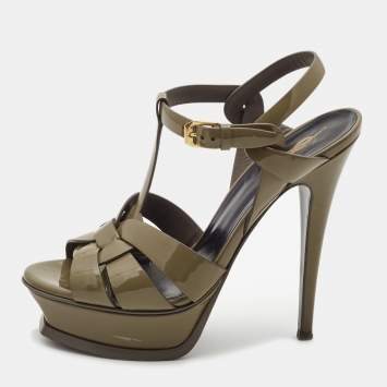 Pre Owned Saint Laurent Grey Patent Leather Tribute Sandals Size 36