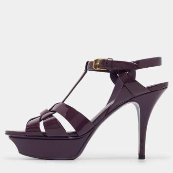 مملوكة مسبقًا Saint Laurent Purple Patent Leather Tribute Sandals Size 36.5