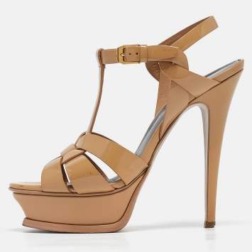 Pre Owned Saint Laurent Beige Patent Leather Tribute Sandals Size 36
