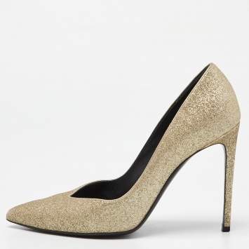 Saint Laurent Gold Glitter Pointed Toe Pumps Size 40