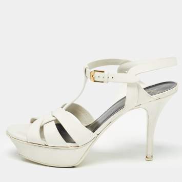Pre Owned Saint Laurent White Leather Tribute Sandals Size 38