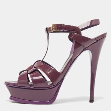Pre Owned Saint Laurent Purple Patent Leather Tribute Platform Ankle Strap Sandals Size 39