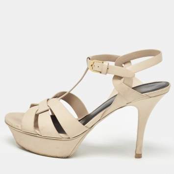 مملوكة مسبقًا Saint Laurent Beige Leather Tribute Sandals Size 36.5