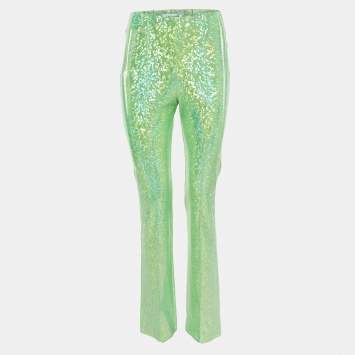 مملوكة مسبقًا Saks Potts Poison Green Foil Print Jersey Leggings S