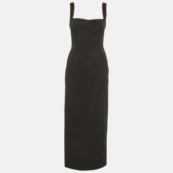 Pre Owned Saloni Black Stretch Crepe Stud Detail Midi Dress S
