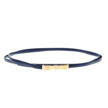 Pre Owned Salvatore Ferragamo Blue Leather Long Skinny Belt 95cm