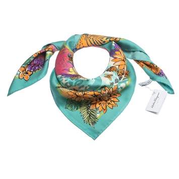 Pre Owned Salvatore Ferragamo Aqua Blue Guizzo Silk Square Scarf