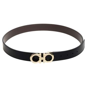 Pre Owned Salvatore Ferragamo Black Leather Hickory Buckle Belt 110CM