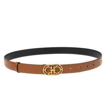 Pre Owned Salvatore Ferragamo Tan Leather Gancini Buckle Belt 85CM