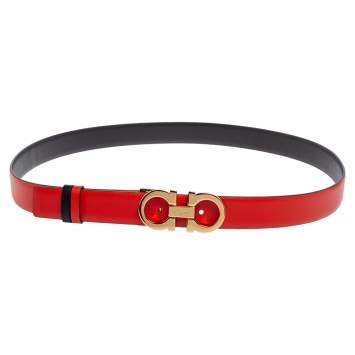 Pre Owned Salvatore Ferragamo Red/Black Leather Gancini Reversible Belt 100CM