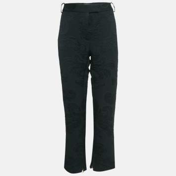 Pre Owned Salvatore Ferragamo Black Floral Jacquard Lace-Up Trousers M