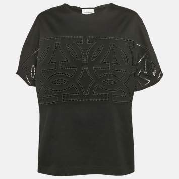 Pre Owned Salvatore Ferragamo Black Jersey Cut-Out Detail Top L