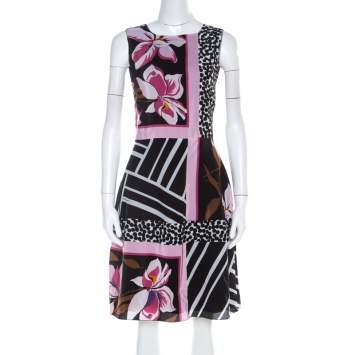 Pre Owned Salvatore Ferragamo Multicolor Floral Print Silk Sleeveless Fit and Flare Dress S