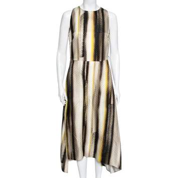 Pre Owned Salvatore Ferragamo Multicolor Snake Print Patterned Satin Asymmetric Dress M