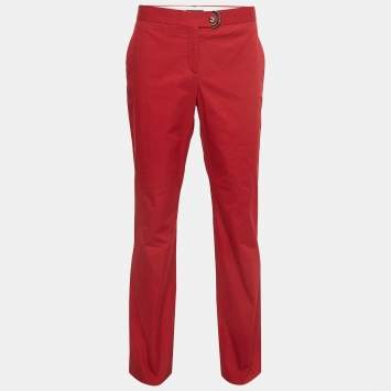 Pre Owned Salvatore Ferragamo Red Stretch Cotton Trousers L