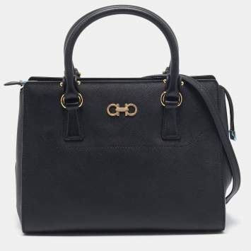 Pre Owned Salvatore Ferragamo Black Leather Beky Tote