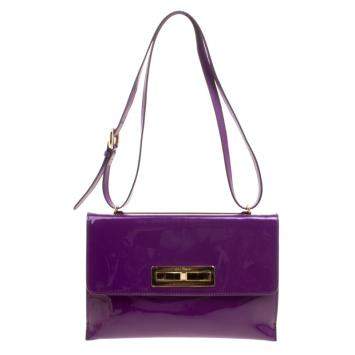 Pre Owned Salvatore Ferragamo Purple Patent Leather Shoulder Bag