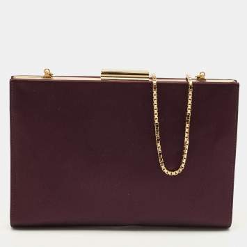 Pre Owned Salvatore Ferragamo Purple Satin Frame Chain Clutch