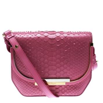 Pre Owned Salvatore Ferragamo Pink Python Shoulder Bag