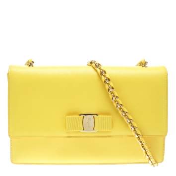 Pre Owned Salvatore Ferragamo Yellow Leather Ginny Shoulder Bag