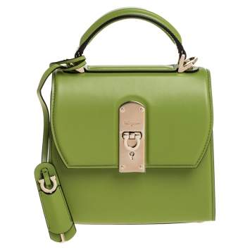 Pre Owned Salvatore Ferragamo Green Leather Small Boxyz Top Handle Bag