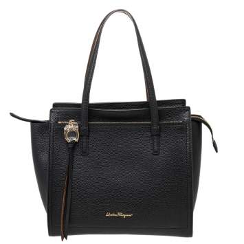 Pre Owned Salvatore Ferragamo Black Leather Medium Amy Tote