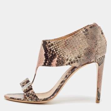 Pre Owned Salvatore Ferragamo Multicolor Snakeskin Embossed Leather T-Strap Sandals Size 40.5