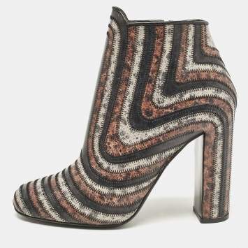 Pre Owned Salvatore Ferragamo Multicolor Leather Ankle Length Boots Size 40.5