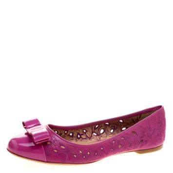 Pre Owned Salvatore Ferragamo Pink Varina Leather Laser Cut Out Ballet Flats Size 41