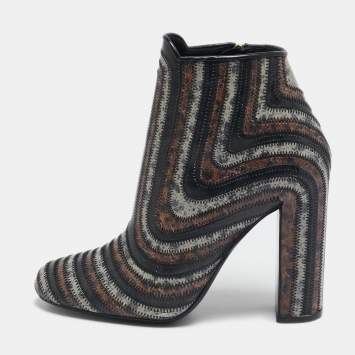 Pre Owned Salvatore Ferragamo Multicolor Printed Leather Zipped Ankle Length Boots Size 37.5