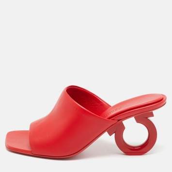 Pre Owned Salvatore Ferragamo Red Leather Astro Slide Sandals Size 38.5